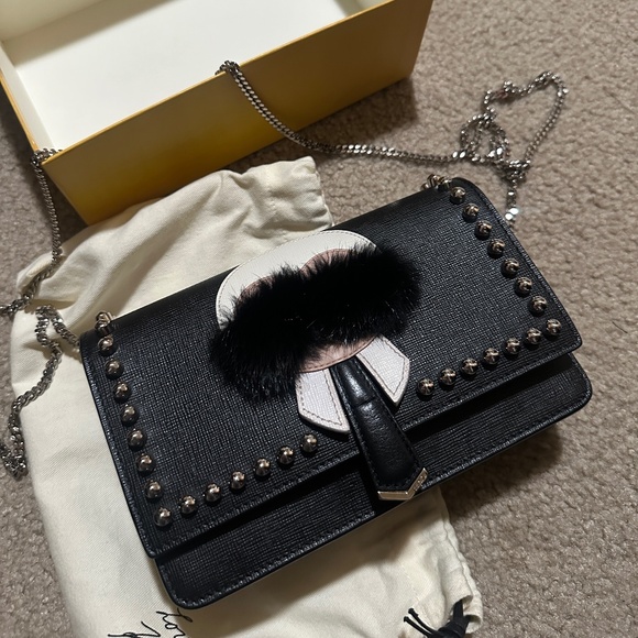 Fendi Karlito Wallet on Chain Studded Saffiano Leather - Picture 1 of 6